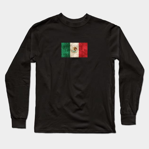 Vintage Aged and Scratched Mexican Flag Long Sleeve T-Shirt by jeffbartels